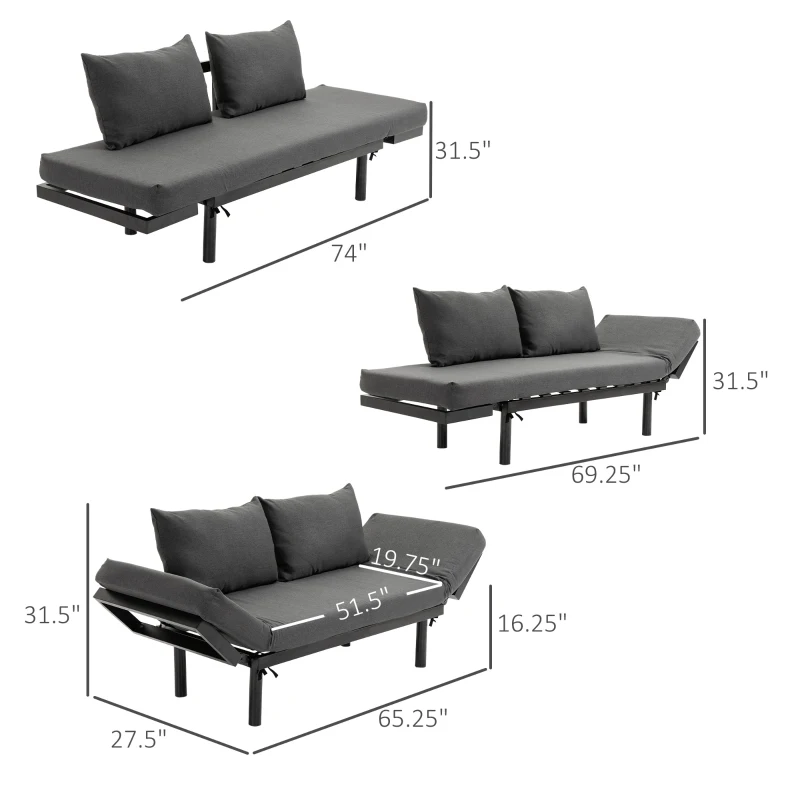 HOMCOM Single Person Chaise Lounger, Modern Sofa Bed with 5 Adjustable Positions, 2 Large Pillows, and Birch Legs, Charcoal Grey