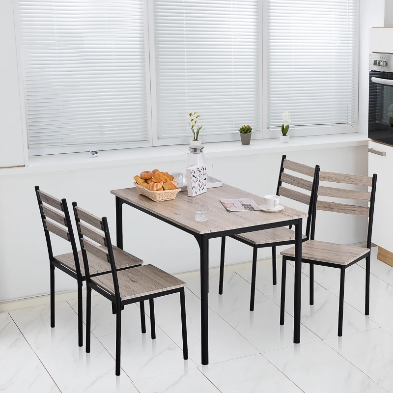 HOMCOM Modern Dining Table Set for 4, 5-Piece Kitchen Table Set, Rectangular Dining Table and 4 Chairs for Small Space, Dinette, Breakfast Nook, Gray