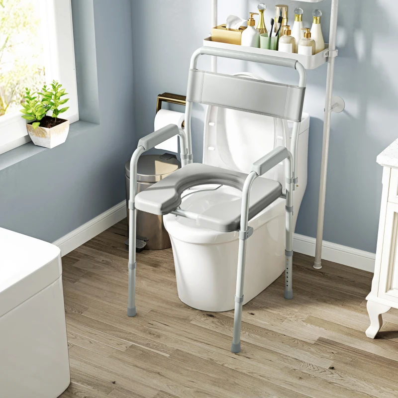 HOMCOM Bedside Commode Chair for Seniors, Adults, Handicap, Raised Toilet Seat with Arm, Adjustable Height, 331 lbs, Gray