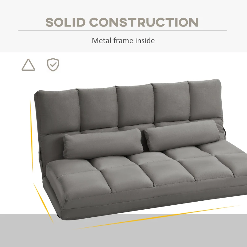 HOMCOM Recliner Sofa, Convertible Floor Sofa Chair with 2 Pillows, Adjustable Backrest and Headrest, Dark Gray