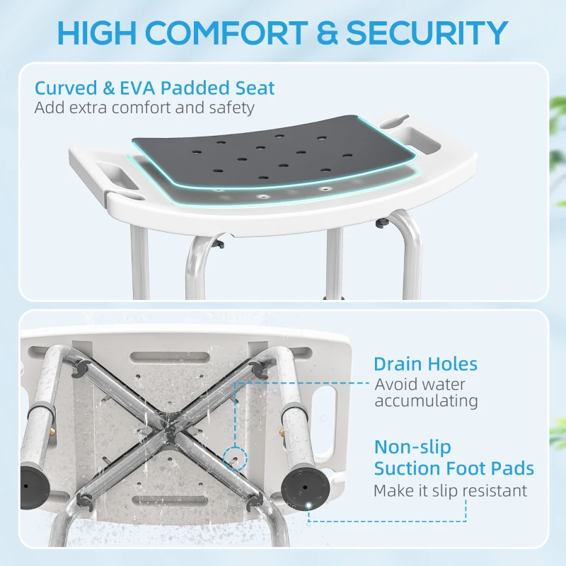 HOMCOM Height Adjustable Shower Chair Padded Bath Seat for Senior,