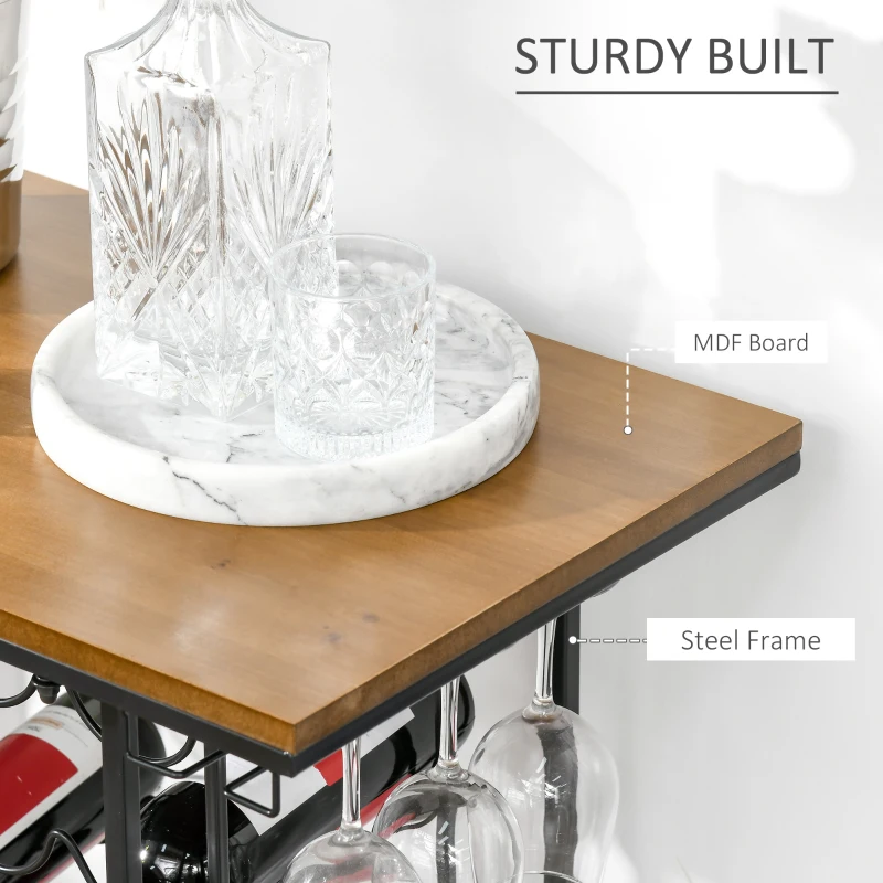 HOMCOM 24-Bottle Industrial Modern Wine Rack Table, Freestanding 6 Tier Wine Bottle Organizer with Glass Stemware Holder , Natural / Black