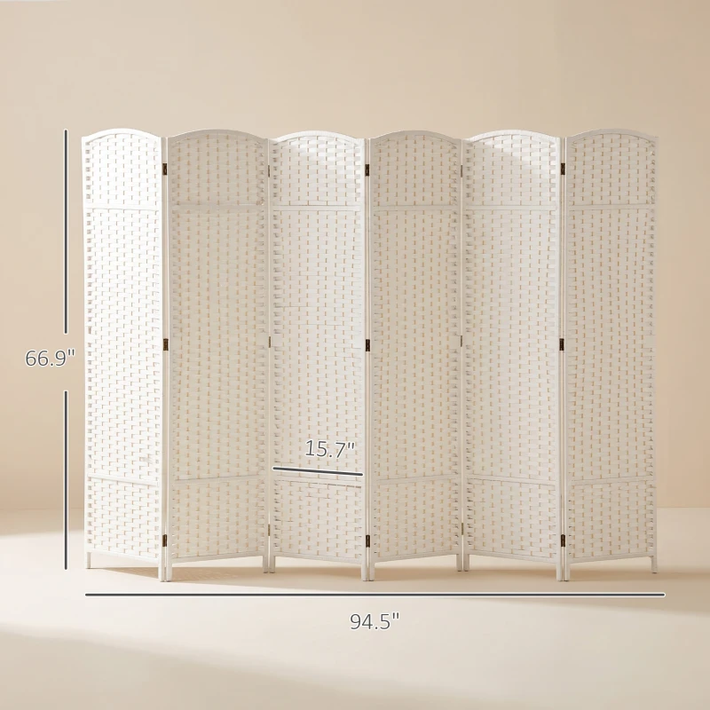 HOMCOM Folding Room Divider Screen 6 Panel 5.6 ' Tall Privacy Screen Freestanding Room Partition for Home Office, White