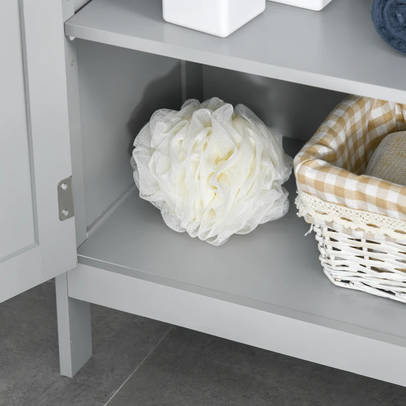 kleankin Freestanding Modern Bathroom Storage Cabinet, with Doors and Open Shelf, Bathroom Organizer Furniture, Grey