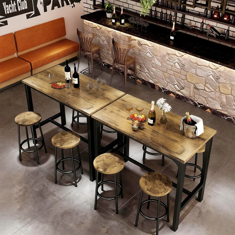 HOMCOM 5-Piece Counter Height Bar Table and Chairs Set, Bar Table with Stools, Kitchen Table 4 Chairs, Rustic Brown