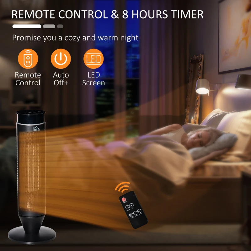 HOMCOM 2-In-1 Tower Heater, Indoor Electric Space Heater with Oscillation, Remote Control, 8H Timer, Three Heating Modes(High, Low, Fan), 750W/1500W