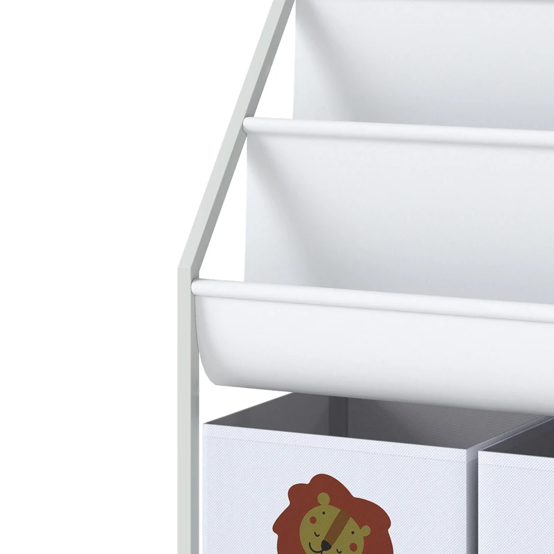 Qaba Kids Bookshelf, 3-Tier Sling Bookshelf with Toy Storage, Montessori Toy Organizer with Non-Woven Drawers for Kids Room