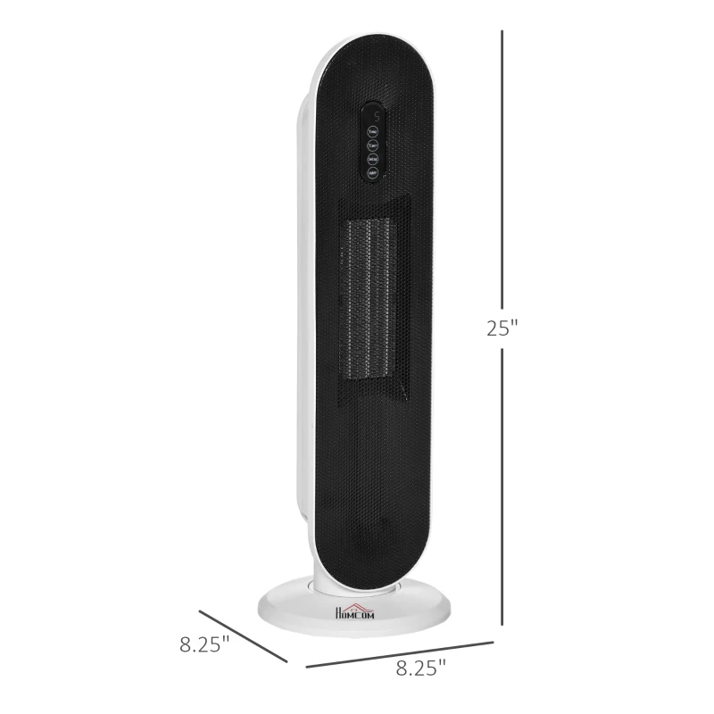HOMCOM Oscillating Ceramic Tower Indoor Space Heater for Home, Adjustable Thermostat, 24H Timer & Remote Control, Tip-Over and Overheating Safety Protection, 25 Inches, 1500W/1000W