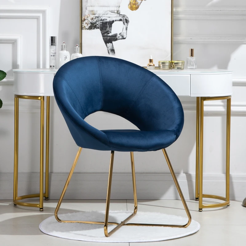 HOMCOM Modern Accent Velvet Chair Open Curved Mid-Back Upholstered Vanity Chair with Gold Plating Metal Legs for Living Room