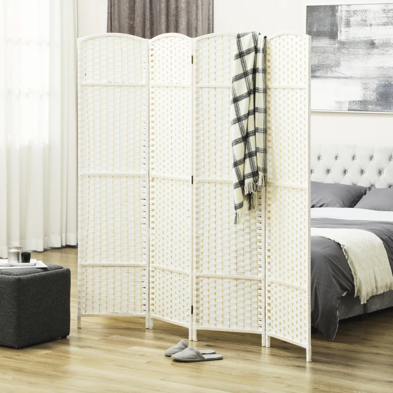 HOMCOM Folding Room Divider Screen 4 Panel 5.6 ' Tall Privacy Screen Freestanding Room Partition for Home Office, White