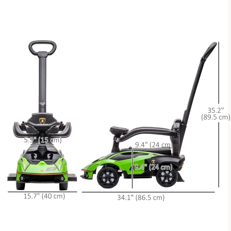 Aosom 3 in 1 Ride on Push Car for Toddlers, Licensed Kids Sliding Car with Safety Protection Footrest Horn, Green