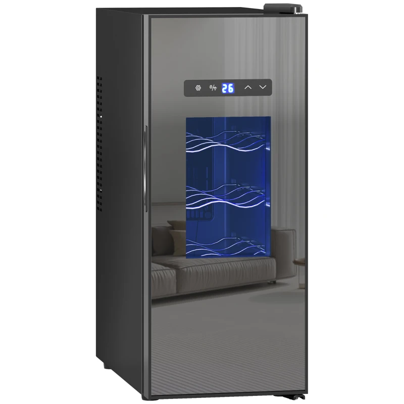 HOMCOM Wine Fridge, 12 Bottle, Under Counter Drinks Beer Wine Cooler with Glass Door, LED Light, Temperature Control