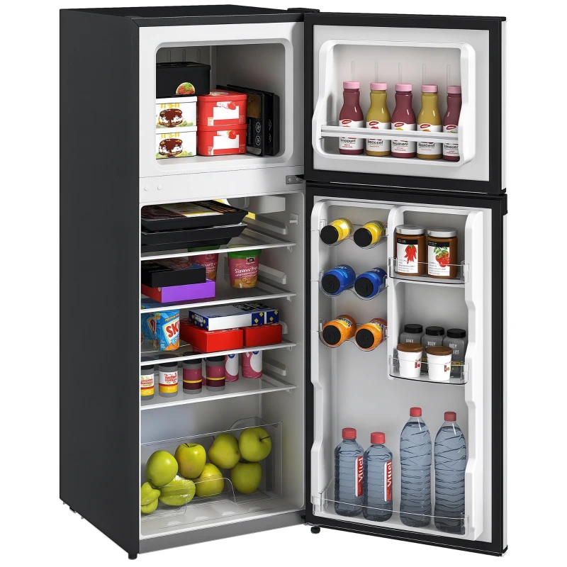 HOMCOM Small Fridge with Freezer, 4 Cu Ft Refrigerator with Reversible Doors, Black