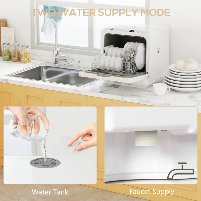 HOMCOM Portable Dishwasher, Counter Dishwasher with 4 Place Settings, 5 Washing Programs, Air-Dry Function, 6L Water Tank