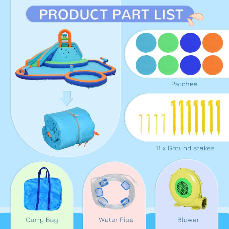 Outsunny 4 in 1 Kids Bounce House w/ Slide, Pool, Climbing Wall, Water Cannon, Blower, Carrying Bag for 3-8 Years