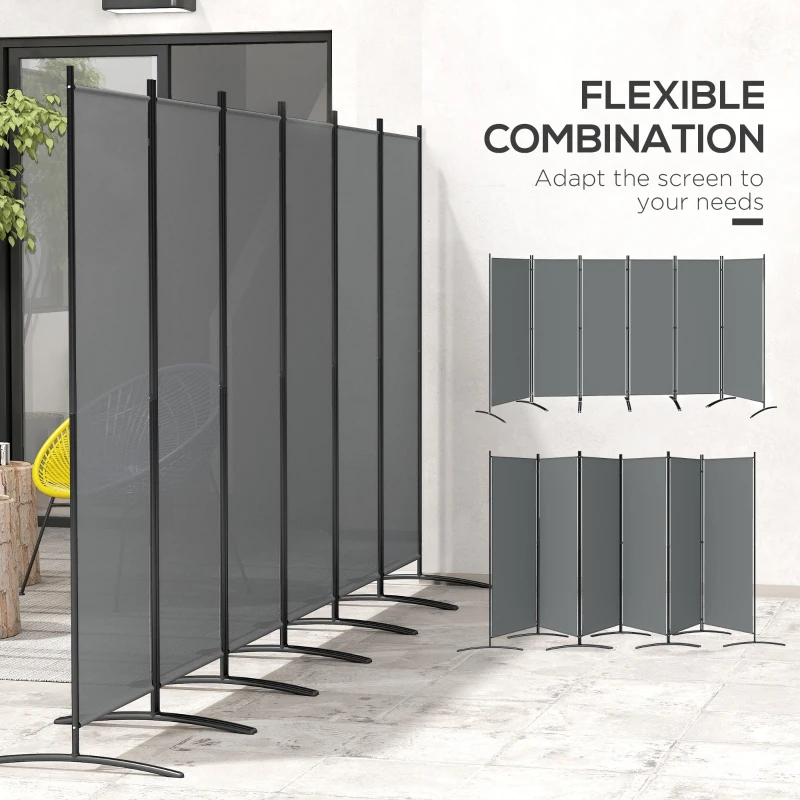 Outsunny 6 Panel Folding Outdoor Privacy Screen with Stable Base, 5.7FT Tall Room Divider with UV30+ Protection, Grey
