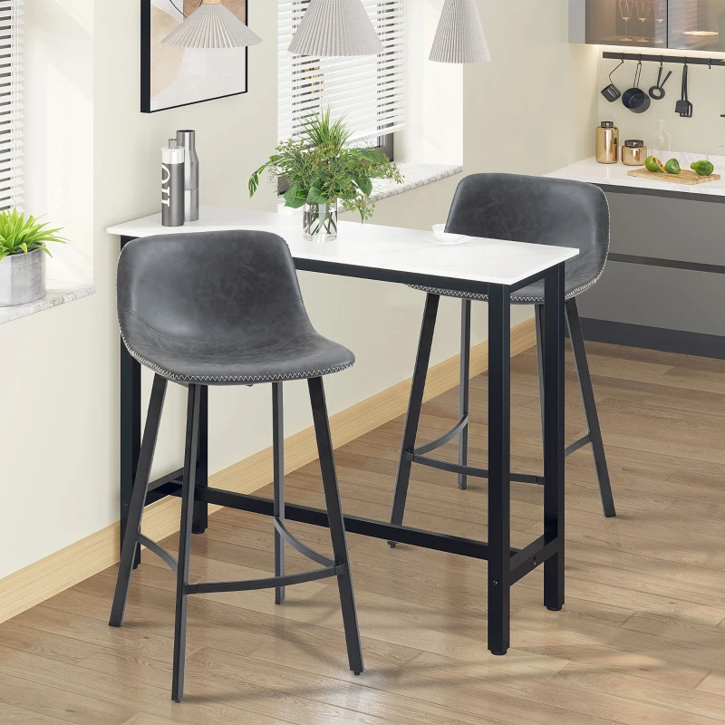 HOMCOM 27.25" Counter Height Bar Stools, Industrial Kitchen Stools, Upholstered Armless Bar Chairs with Back, Steel Legs, Set of 2, Gray