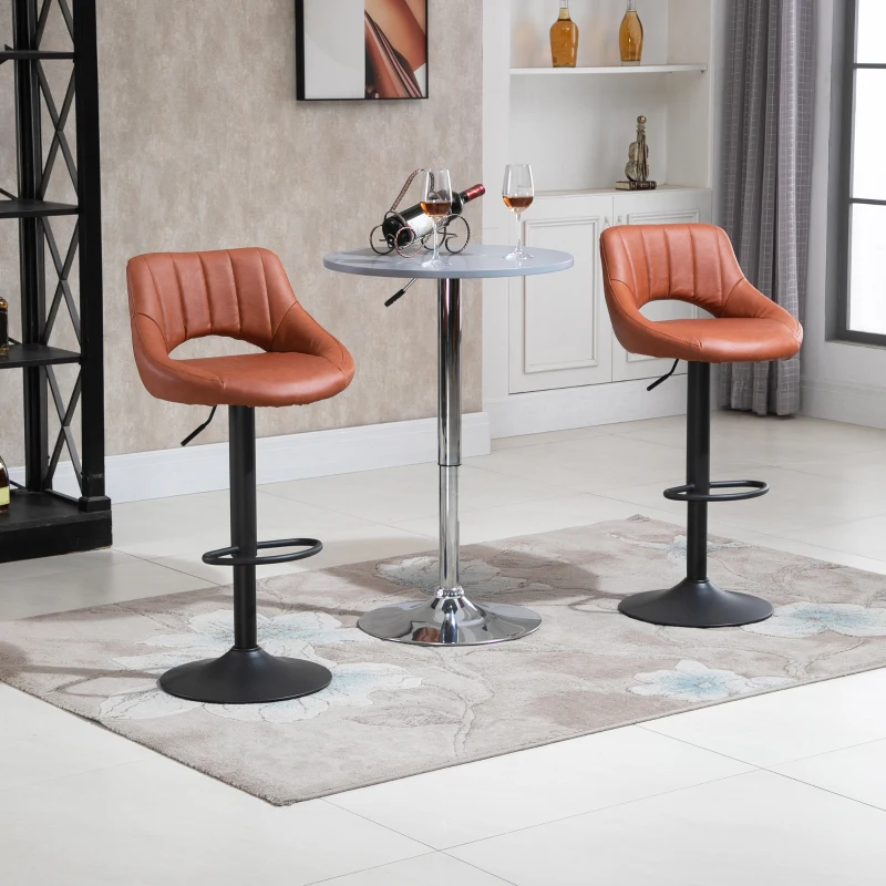 HOMCOM Bar Stools Set of 2 Swivel Bar Height Barstools Chairs with Adjustable Height, Round Heavy Metal Base & Footrest, Brown