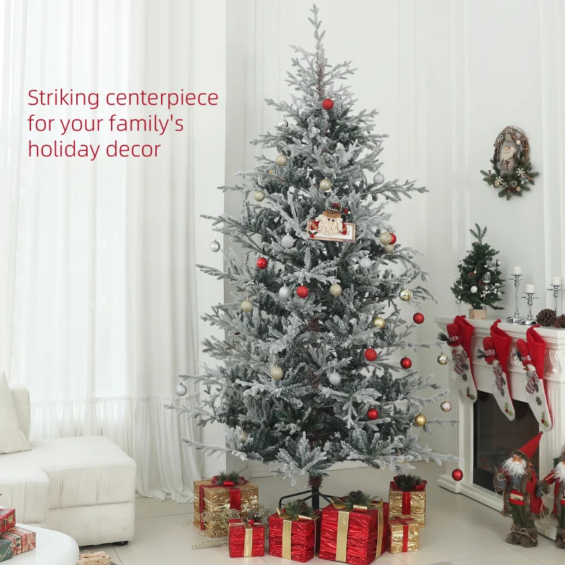 HOMCOM 9 Foot Artificial Nordic Pine Christmas Tree with Snow, Easy Assembly, Hinged Xmas Tree for Home Office Holiday