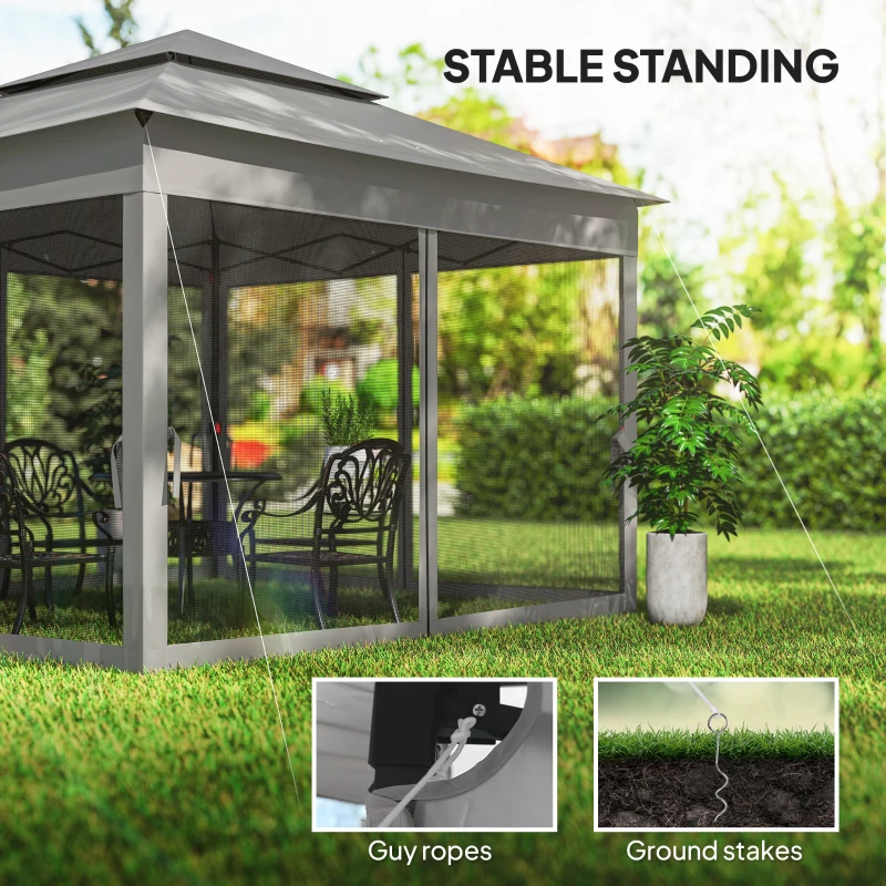 Outsunny 11' x 11' Pop Up Gazebo 2-Tier Soft Top Shelter Event Tent w/ Netting Carry Bag for Patio Backyard Garden, Dark Grey