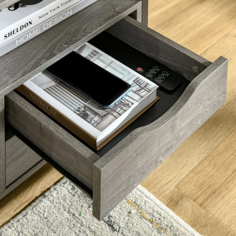 HOMCOM Industrial End Table with 2 Drawers and Open Shelf, Side Table for Living Room, Gray