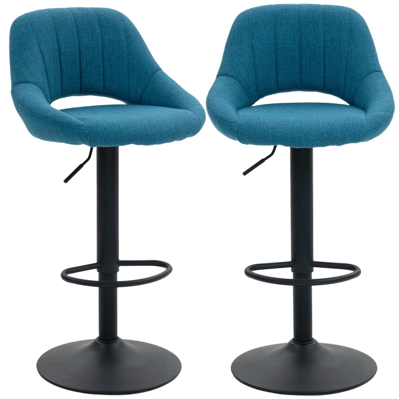 HOMCOM Bar Stools Set of 2, Swivel Bar Height Barstools Chairs with Adjustable Height, Round Heavy Metal Base, and Footrest, Blue