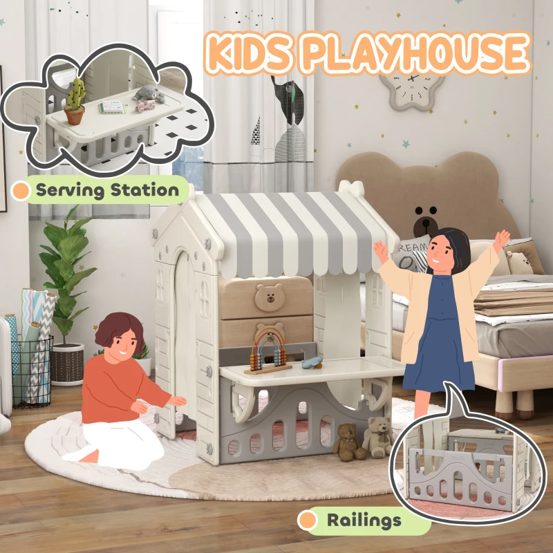 Qaba Kids Playhouse, Indoor Sleek Play House Cottage Pretend Role Games, with Arched Doors, for Ages 1-6 Years
