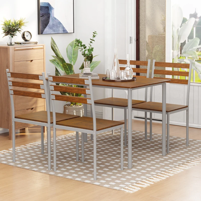 HOMCOM Modern Dining Table Set for 4, 5-Piece Kitchen Table Set, Rectangular Dining Table and 4 Chairs for Small Space, Dinette, Breakfast Nook, Brown