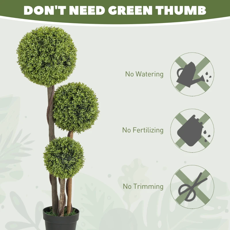 HOMCOM 45 Inch Potted Fake Plant Set of 2, Artificial Boxwood Topiary Tree, Triple Ball Tree for Indoor and Outdoor, Green