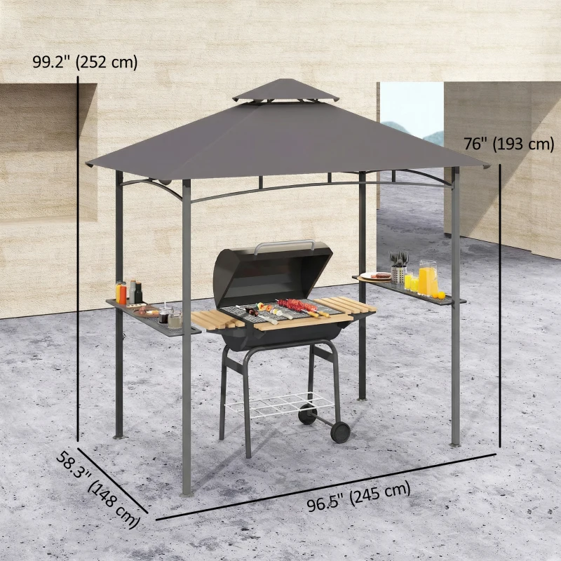 Outsunny 8' x 5' BBQ Grill Gazebo Tent with Double Tiered Canopy for Outdoor Sun Shade, Dark Grey
