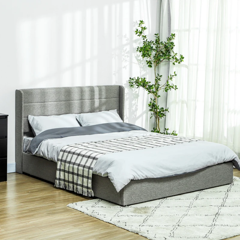 HOMCOM Queen Bed Frame with Storage Drawers, Queen Size Bed Base with Headboard, Wood Slats, Noise-Free, Light Gray