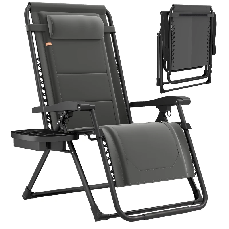 Outsunny Zero Gravity Chair, Reclining Outdoor Lounger Chair with Cup Holder, 400 LBS Capacity, Dark Grey