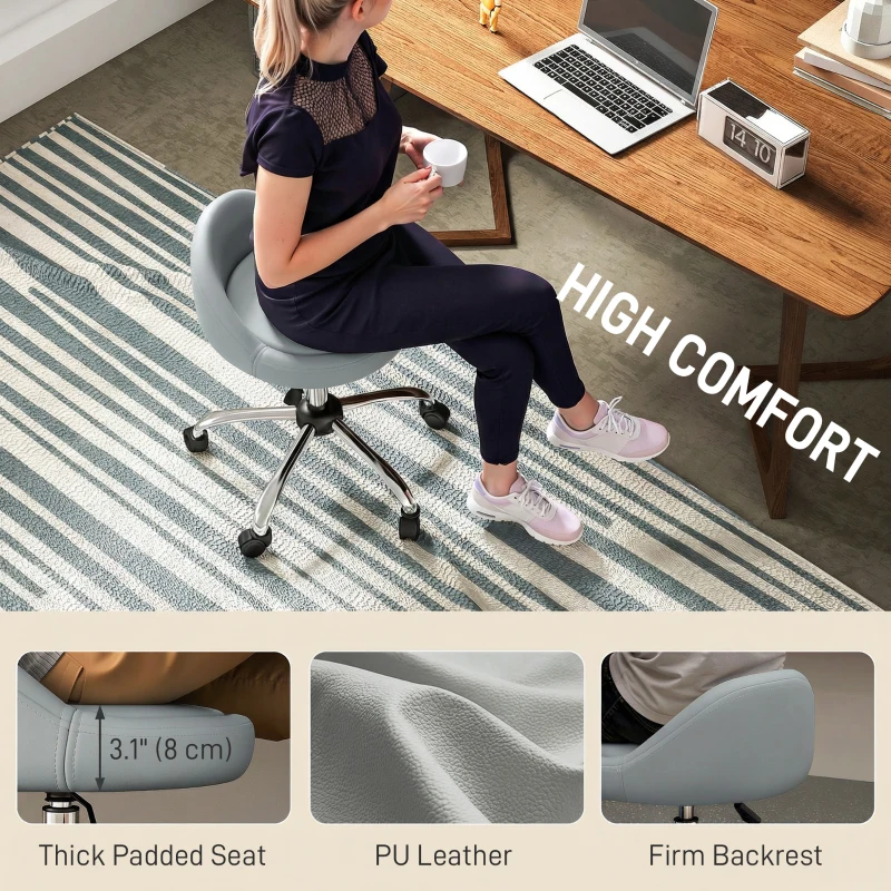 HOMCOM Salon Stool, Adjustable Rolling Stool, Grey