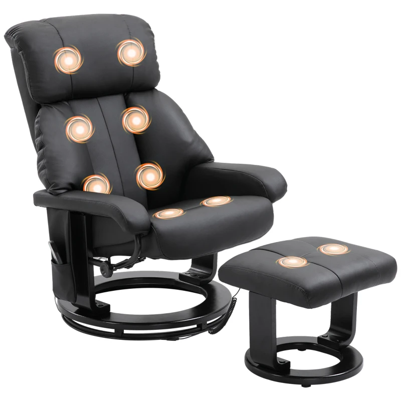HOMCOM Massage Recliner Chair with Ottoman, 360° Swivel Recliner and Footstool, 10-Point Vibration, Black