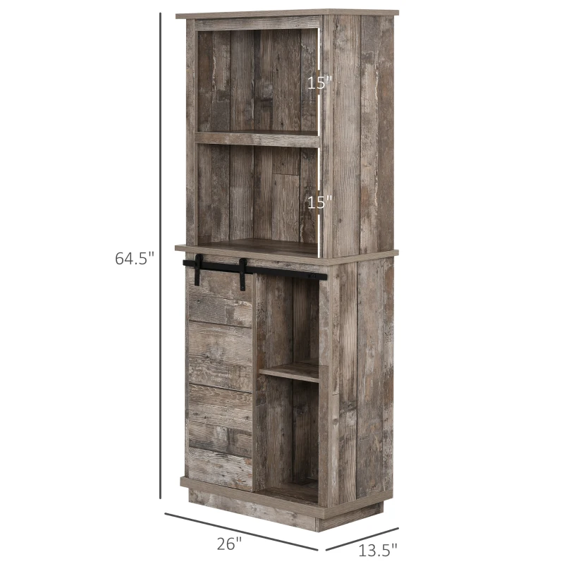 HOMCOM Freestanding Rustic Kitchen Buffet with Hutch, Pantry Storage Cabinet with Sliding Barn Door, Adjustable Shelf, Vintage Wood