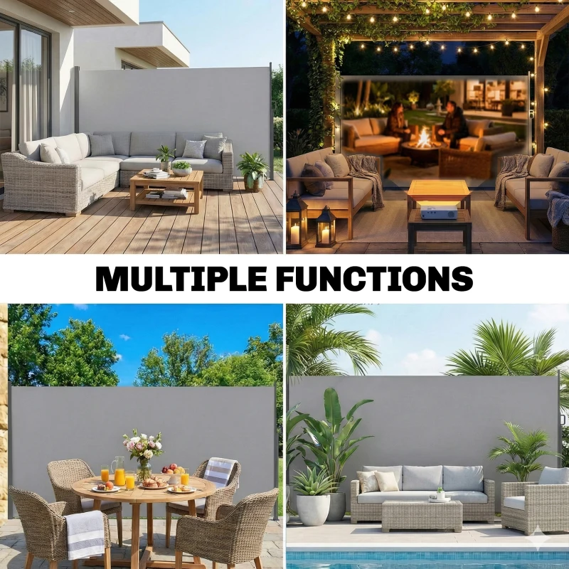 Outsunny Retractable Side Awning, 165" x 73" Outdoor Privacy Screen, Water-Resistant, UV 50+, Light Grey