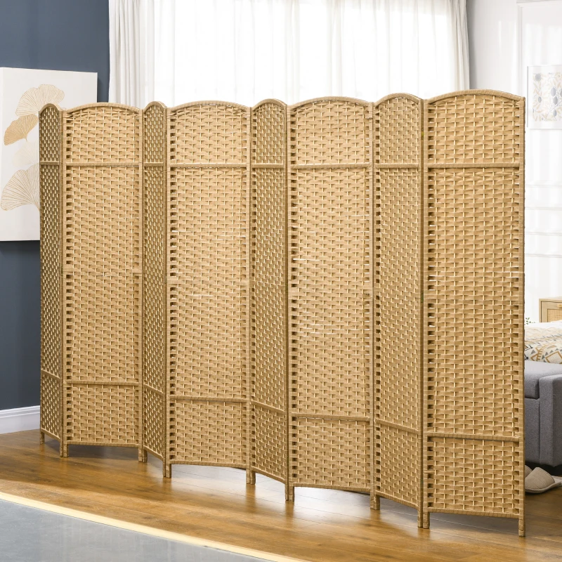 HOMCOM Folding Room Divider Screen 8 Panel 5.6 ' Tall Privacy Screen Freestanding Room Partition for Home Office, Nature Wood