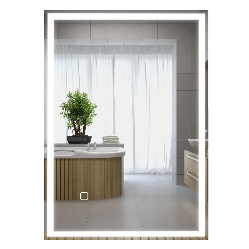 HOMCOM 32" x 24" Bathroom Mirror with LED Lights, Dimmable Makeup Mirror, Vanity Mirror with 3 Colors, Smart Touch