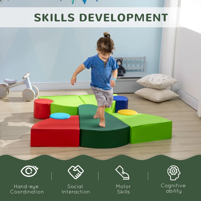 Qaba 10-Piece Soft Play Set for Creativity, Climb and Crawl Foam Playset with Easy-to-Clean Surface, Activity Play Structures for 18 Months Old