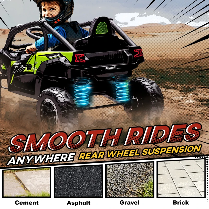 Qaba 12V Ride on Truck, Licensed KAWASAKI TERYX KRX 2WD Kids Electric Car with Rear Suspension for 3-8 Years, Black
