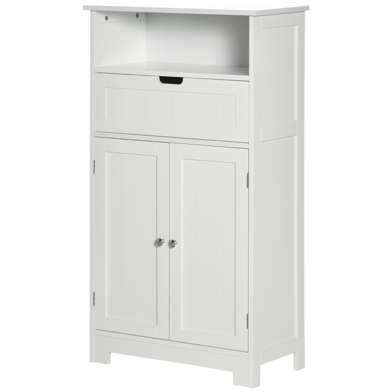 kleankin Bathroom Cabinet Organizer, Freestanding Small Storage Cabinet with Drawer and Adjustable Shelf for Living Room, or Entryway, White