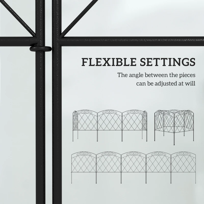Outsunny 5 Pack Garden Fencing for Yard, Decorative Fence Panels as Flower Edging, Swirls Black