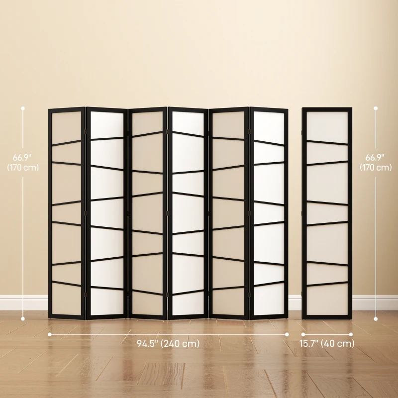 HOMCOM 66.9" Folding Room Divider, 6 Panel Wall Partition with Wood Frame for Bedroom, Home Office, White