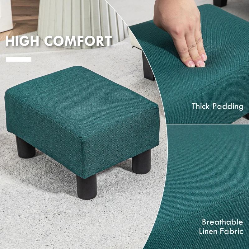 HOMCOM Small Ottoman Foot Rest, Foot Stool with Linen Fabric Upholstery and Plastic Legs, Cube Ottoman, Green