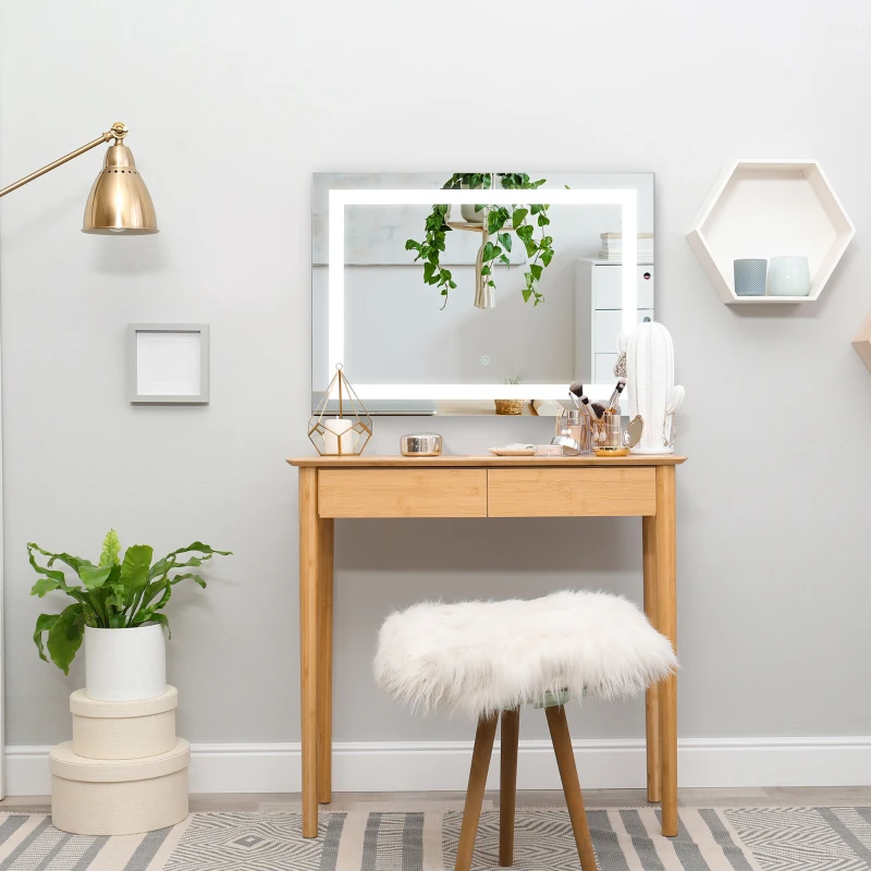 HOMCOM 28" x 20'' LED Illuminated Bathroom Mirror, Wall Mounted Vanity Mirror with Dimmable Memory Touch, Waterproof, Horizontally or Vertically, Silver