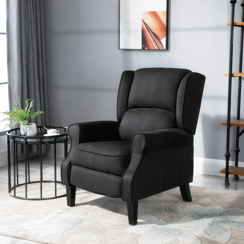 HOMCOM Vibration Massage Recliner Chair for Living Room with Heat,  Wingback Single Sofa, Modern Suede Fabric Push Back Reclining Chair with Footrest, Side Pocket, Black