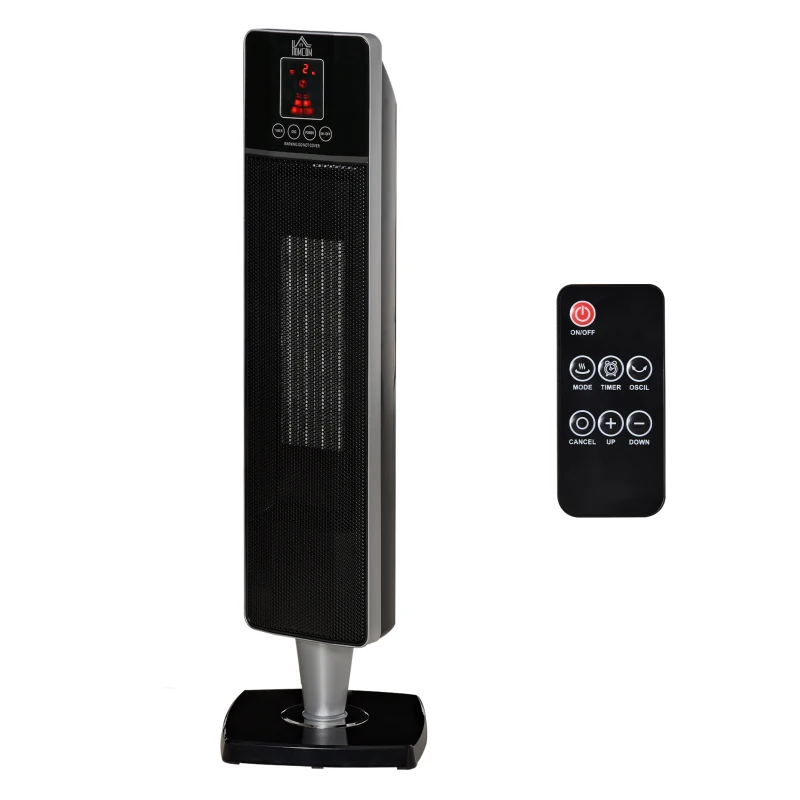 HOMCOM 2-In-1 Electric Space Heater, Oscillating Tower Heater for Indoor Use, with 3 Modes, 8H Timer, Remote, Tip-Over and Overheat Protection, 750W / 1500W, Black