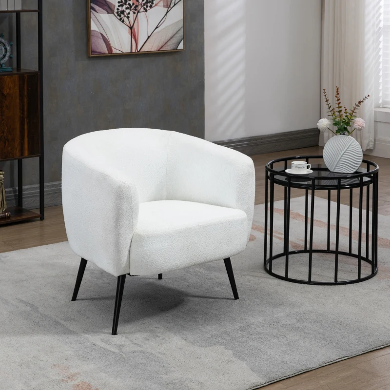 HOMCOM Accent Chair Modern Barrel Armchair with Metal Legs, Cream