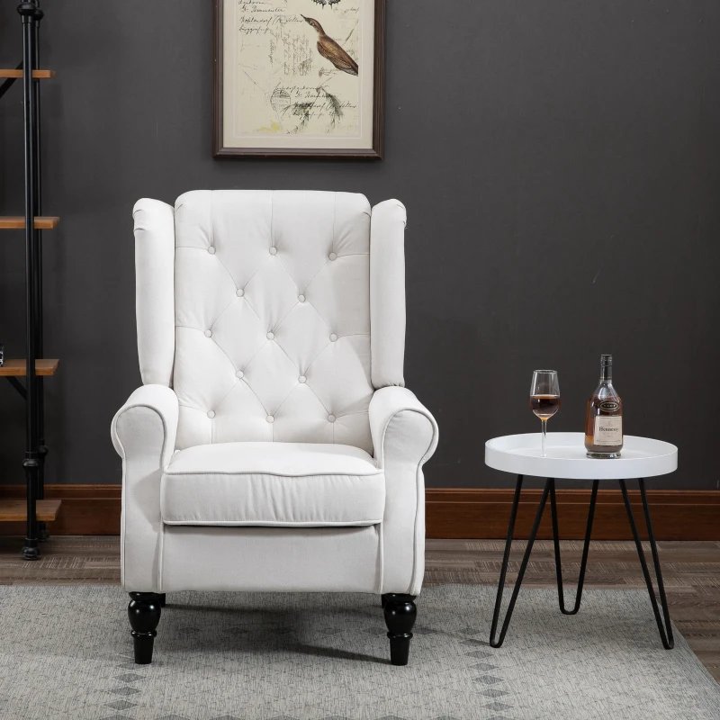 HOMCOM Button-Tufted Accent Chair with High Wingback, Rounded Cushioned Armrests and Thick Padded Seat, Set of 2, Cream White