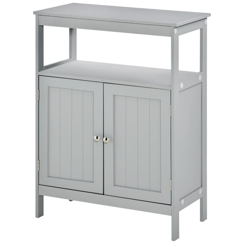 kleankin Freestanding Modern Bathroom Storage Cabinet, with Doors and Open Shelf, Bathroom Organizer Furniture, Grey